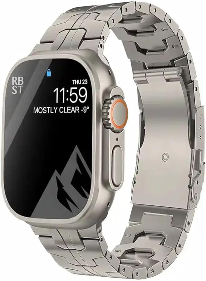 Dado Titanium Metal Watch Band Compatible with Apple Watch Series Ultra 2 | 9 | 8 Ultra | 8 | 7 | 6 | 5 49/45/44/42 mm, Light Wieght with Double Button Clasp Strap